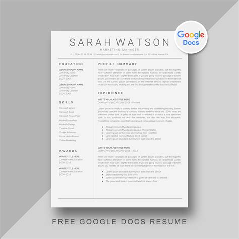 google sheets resume template